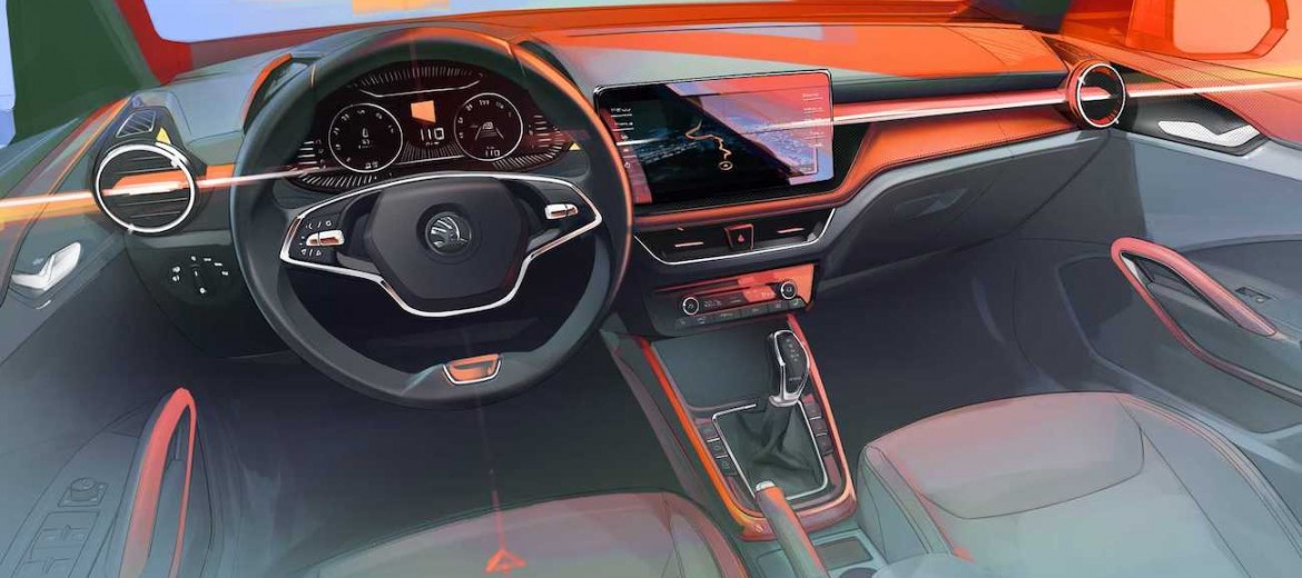 Эскиз интерьера Skoda Fabia 2021 года